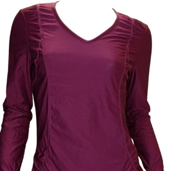 Athleta Wick It Good Lace Back Reflective LS Tee - Raspberry - L - Picture 1 of 11